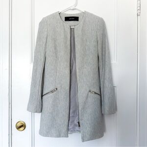 Zara Longline Light Grey Herringbone Coat Jacket